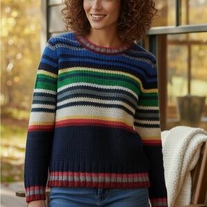 American Eagle Wool Blend Cable Knit Sweater Women’s Size XS Striped Blue Green